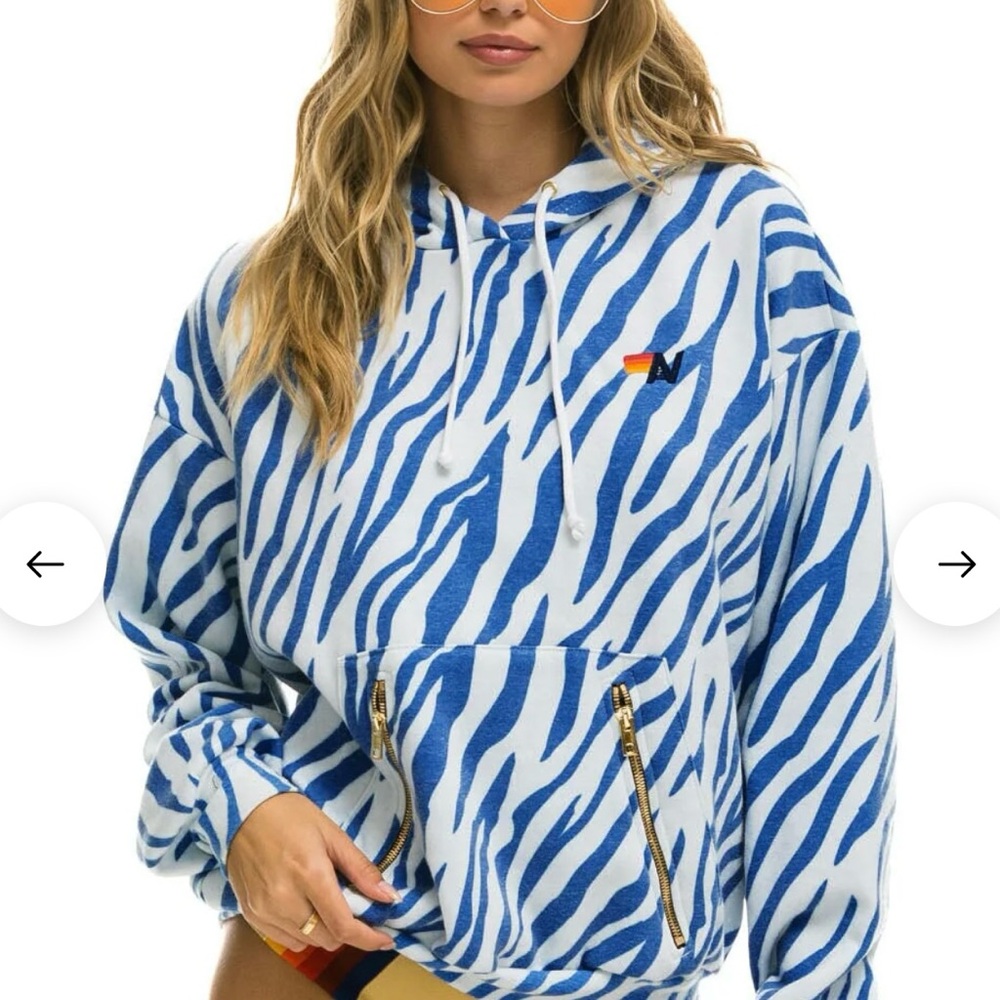 Aviator Nation Blue and White Zebra Hoodie